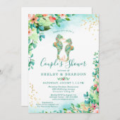 カップルウェディングシャワー熱帯フローラシーホース 招待状 (正面/裏面)