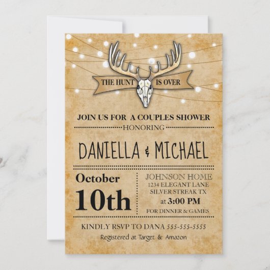 カップルウェディングシャワー狩りは終結婚わり 招待状 (正面)