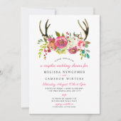 カップルウェディングシャワー、ピンクのフローラ〔雄ジカの〕枝角招待状 招待状 (正面)