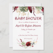 カップルエレガントのためのブルゴーニュフローラベビーシャワー 招待状 (正面)