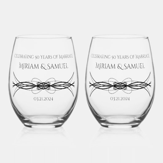 カップルエレガントの命日の記念日の記念 ステムなしワイングラス (正面)