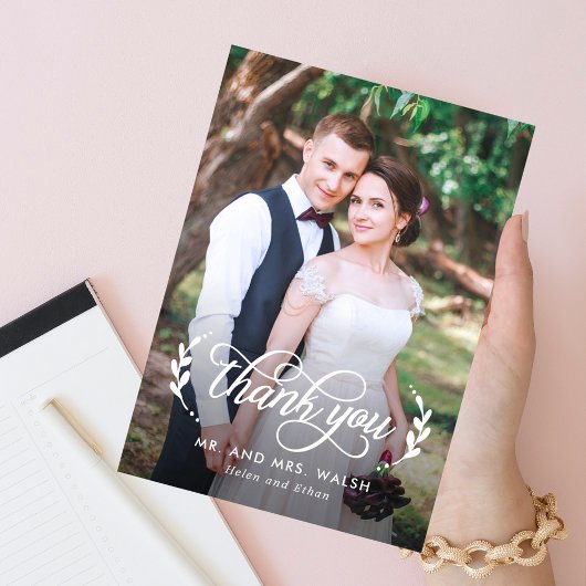 カップルエレガントの結婚写真サンキューカード サンキューカード