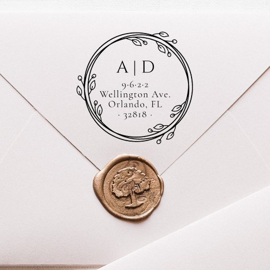 カップルエレガントイニシャル植物学差出人住所 セルフインキングスタンプ