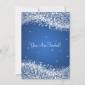 カップルエレガントシャワーきらめくウェーブブルー 招待状 (裏面)