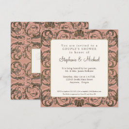 カップルエレガントシャワーヴィンテージバロック赤面金ゴールド 招待状