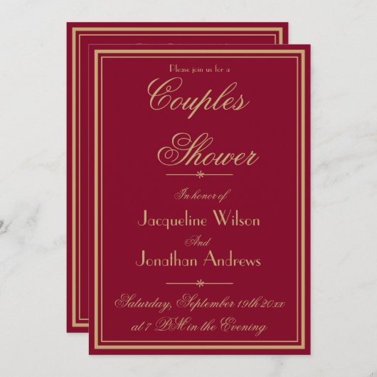 カップルエレガントシャワー名EメールRSVP Burgundy 招待状 (正面/裏面)