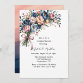 カップルエレガントシャワー用フローラリース 招待状 (正面/裏面)