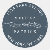 カップルエレガントネーム結婚の差出人住所海軍 ラウンドシール (正面)