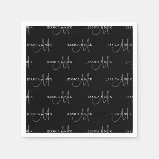 カップルエレガントネーム&モノグラム スタンダードカクテルナプキン (正面)