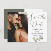 カップルエレガントフォトユーカリ日付を保存 案内ポストカード (正面/裏面)