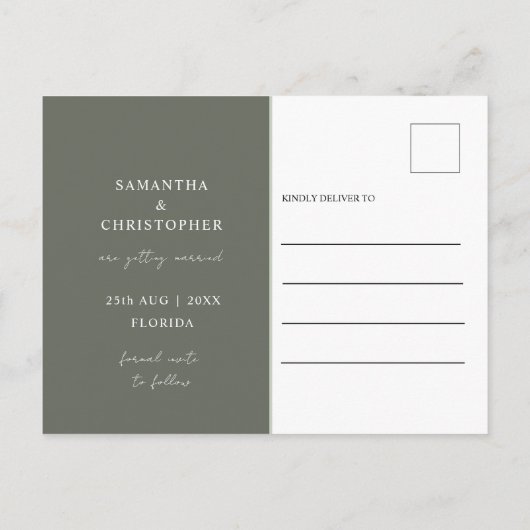 カップルエレガントフォトユーカリ日付を保存 案内ポストカード (裏面)