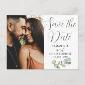 カップルエレガントフォトユーカリ日付を保存 案内ポストカード (正面)