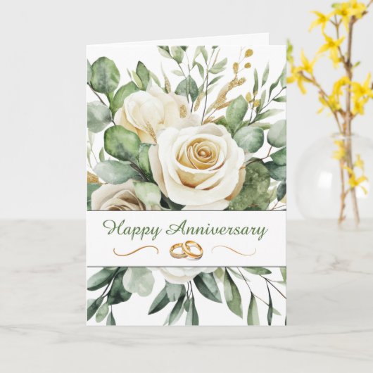 カップルエレガントホワイトローゼブーケの記念日 カード (黄色い花)