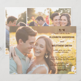 カップルエレガントポートレートラスティック4フォト結婚ズ 招待状