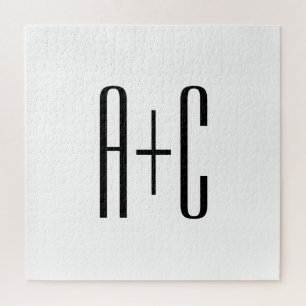 カップルエレガントモダンイニシャル  白と黒 ジグソーパズル