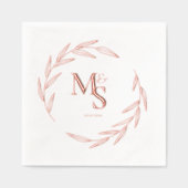 カップルエレガントモノグラムイニシャル日付バラ金ゴールド 箔ナプキン (正面)