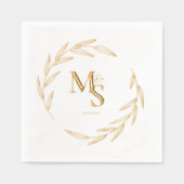 カップルエレガントモノグラムイニシャル日付金ゴールド 箔ナプキン (正面)