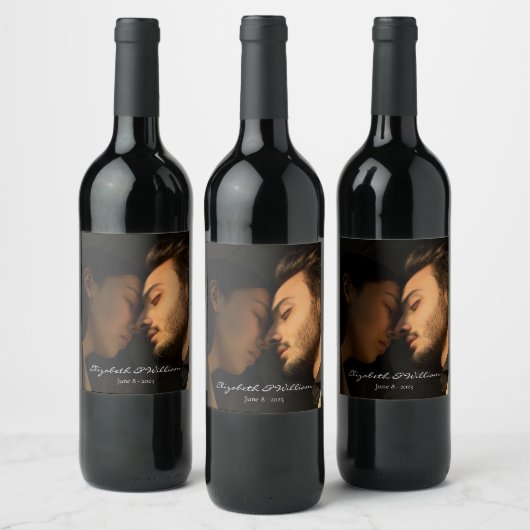 カップルエレガント写真記念結婚会 ワインラベル (ボトル)