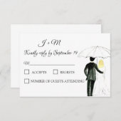 カップルエレガント新郎新婦RSVPモダン 出欠カード (正面/裏面)