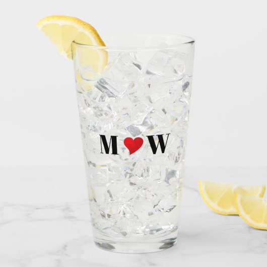 カップルカスタマイズイニシャルAラヴB赤いハート タンブラーグラス (アイス正面)