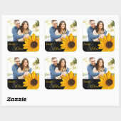 カップルカスタムの名前と写真が付いたひまわりラベル スクエアシール (シート)