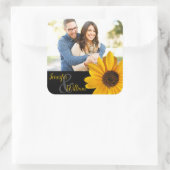 カップルカスタムの名前と写真が付いたひまわりラベル スクエアシール (バッグ)