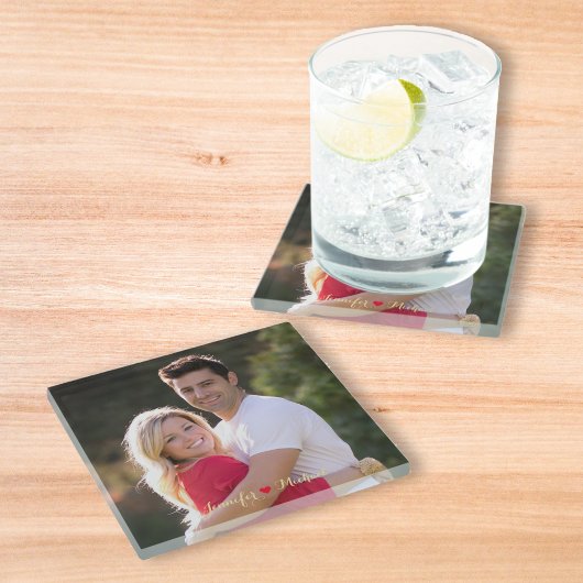 カップルカスタムの新しいフォトグラスコースターを作成 ガラスコースター