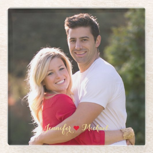 カップルカスタムの新しいフォトグラスコースターを作成 ガラスコースター (正面)