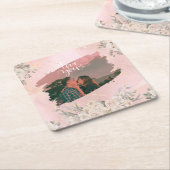 カップルカスタムピンクフローラかわいい愛あなた スクエアペーパーコースター (アングル)