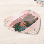 カップルカスタムピンクフローラかわいい愛あなた ペーパーコースター (アングル)