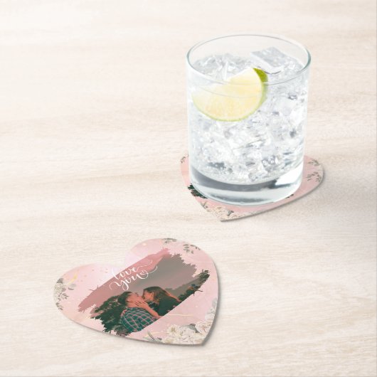 カップルカスタムピンクフローラかわいい愛あなた ペーパーコースター (インサイチュ)