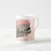 カップルカスタムピンクフローラかわいい愛あなた ボーンチャイナマグカップ (正面右)