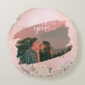 カップルカスタムピンクフローラかわいい愛あなた ラウンドクッション (正面)