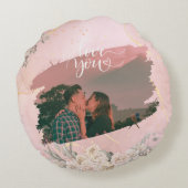 カップルカスタムピンクフローラかわいい愛あなた ラウンドクッション (裏面)