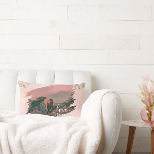 カップルカスタムピンクフローラかわいい愛あなた ランバークッション (ソファ)