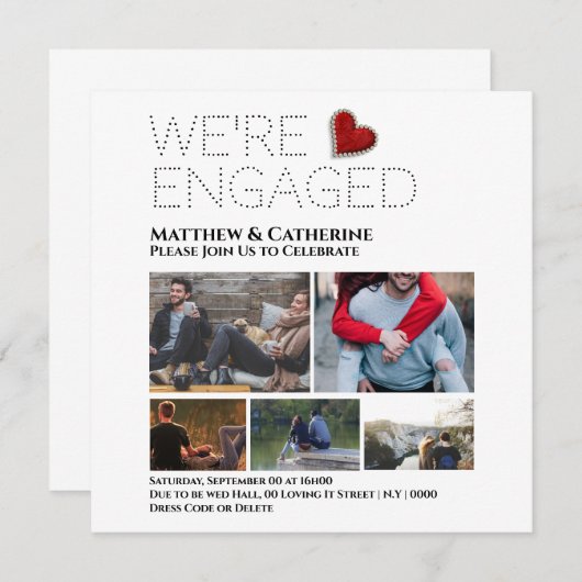 カップルカスタム婚約コラージュハート赤 (正面/裏面)