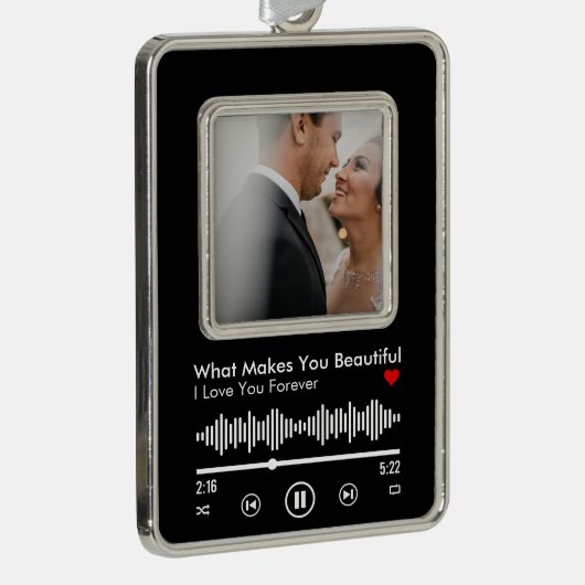 カップルカスタム用の写真お気に入りのと歌 シルバープレートフレームオーナメント (右)