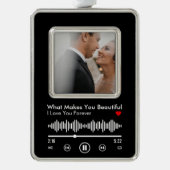 カップルカスタム用の写真お気に入りのと歌 シルバープレートフレームオーナメント (正面)