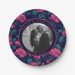 カップルカラフルバラ記念日プレート ペーパープレート