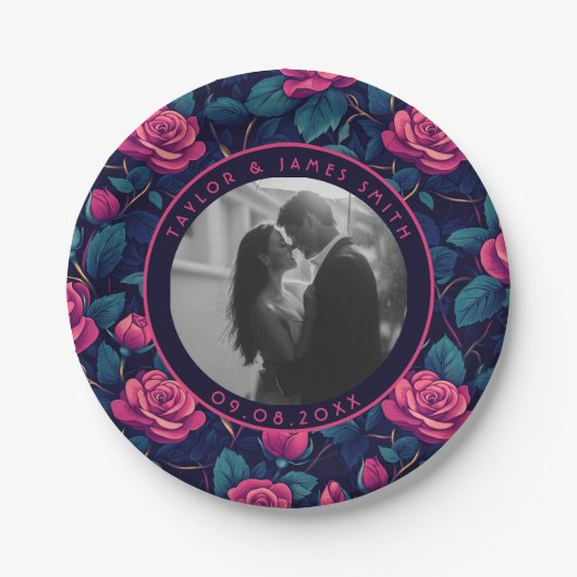カップルカラフルバラ記念日プレート ペーパープレート (正面)