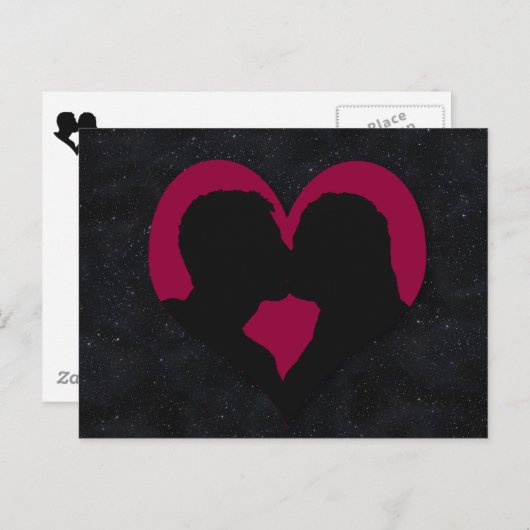 カップルキスをするシルエット赤いハート ポストカード (正面/裏面)