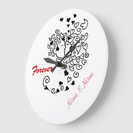 カップルキスをするプロファイルハートヘアフォーエバークロック ラージ壁時計 (傾斜)