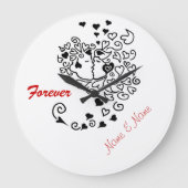 カップルキスをするプロファイルハートヘアフォーエバークロック ラージ壁時計 (正面)