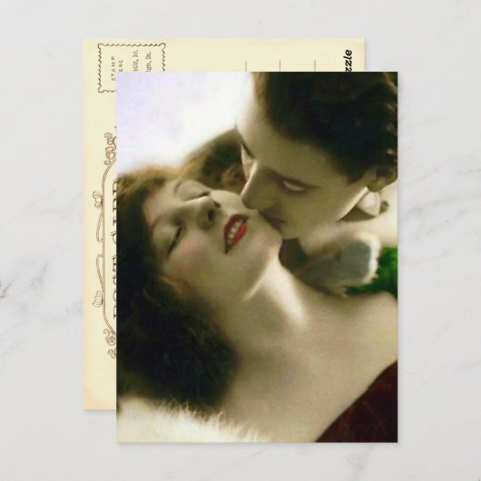 カップルキスをするヴィンテージはがき ポストカード (正面/裏面)