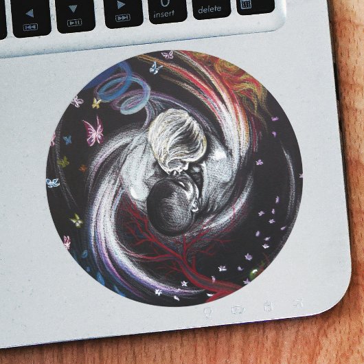 カップルキスをする陰陽ラブシュールスケッチアート ラウンドシール