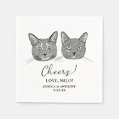 カップルキャットハンドスケッチパーソナライズされた応援 スタンダードカクテルナプキン (正面)