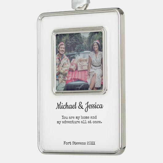 カップルクリスマスフォトオーナメント シルバープレートフレームオーナメント (左)