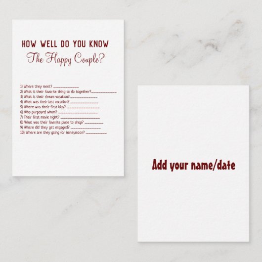 カップルゲームについてよくご存知の方 ノートカード (正面/裏面)