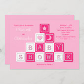 カップルコードベビーシャワー招待状ピンクブロック 招待状 (正面/裏面)