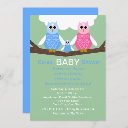 カップルコードボーイベビーシャワー招待状フール 招待状 (正面/裏面)